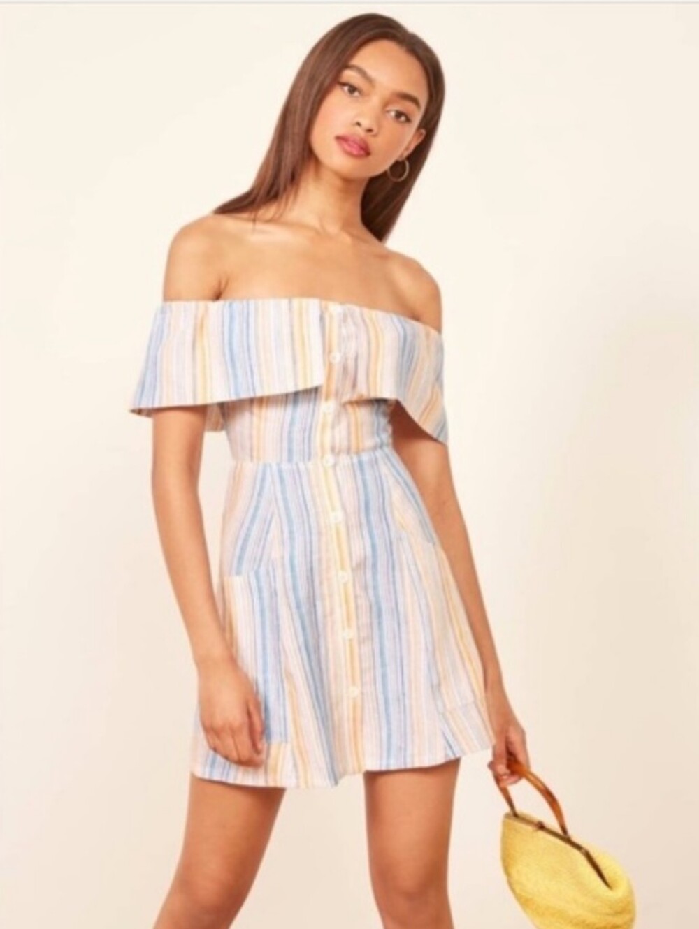 Reformation 100% Linen Mini Dress Landy Button Stripe Pocket 4